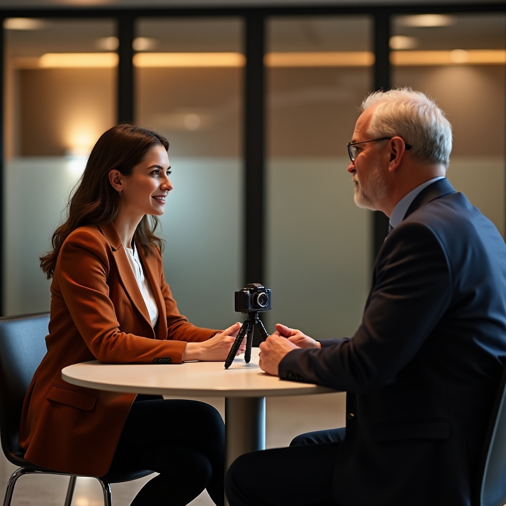 Wissensinterview-Session im Büro mit Moderator